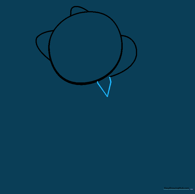 Drawing the triangular neck and collar area beneath the head.