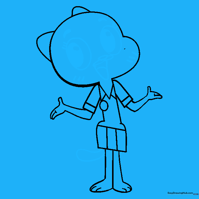 Adding the tail, eyes, and facial features to complete the drawing.