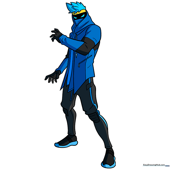 The completed, colored Ninja from Fortnite character drawing.