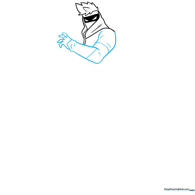 Sketching the arm and hand structure using basic cylindrical shapes.