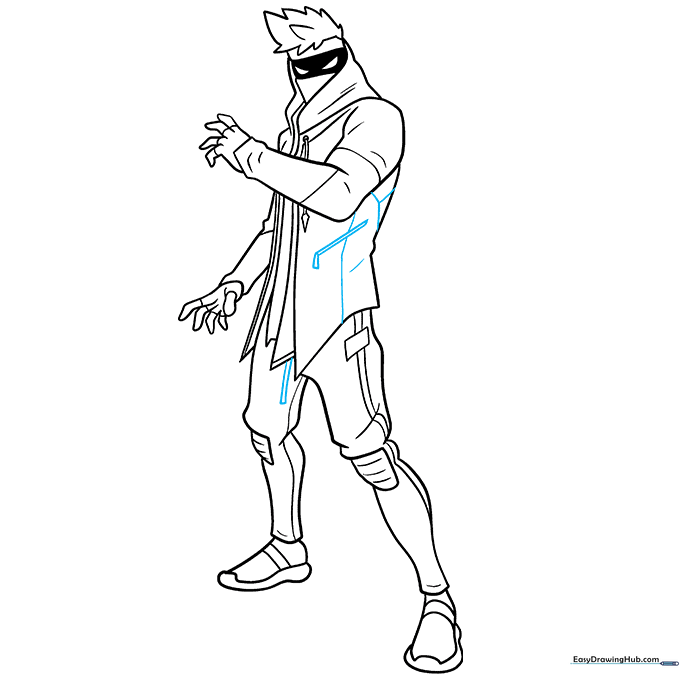 Finalizing the drawing with ink outlines and added clothing details.