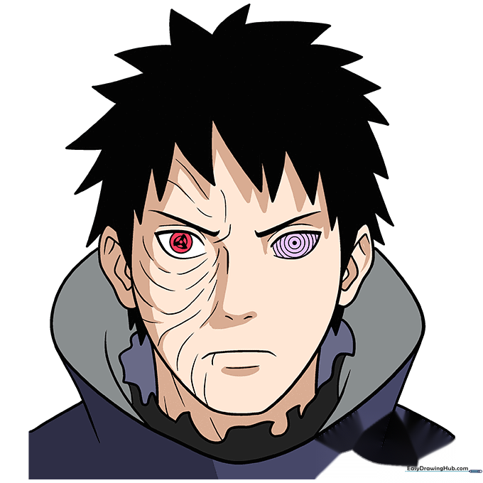 Fully colored Obito Uchiha illustration with signature black hair and distinct eye colors.