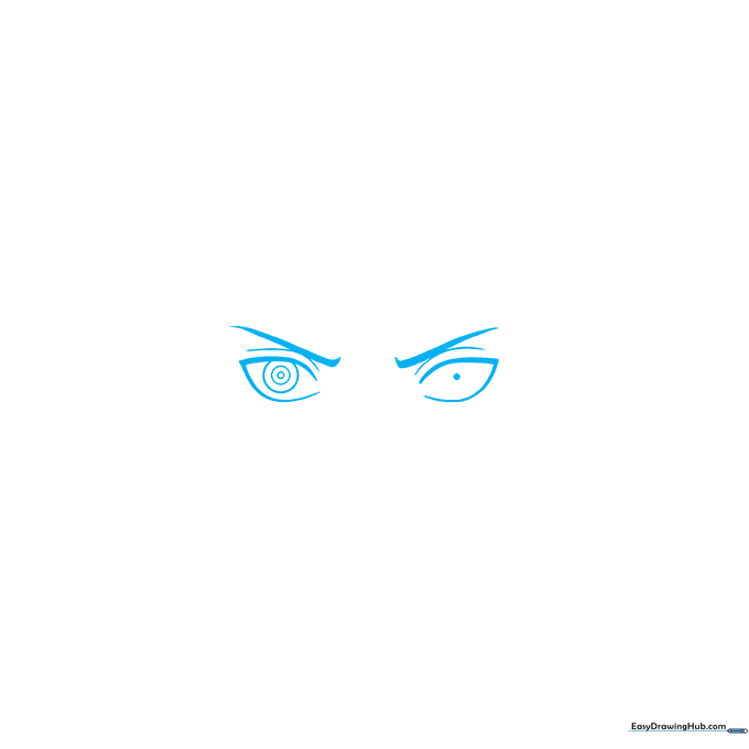 Pencil sketch of Obito Uchiha's eyes and furrowed brows on white paper.