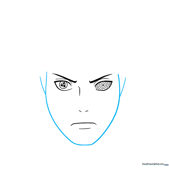 Outline of Obito Uchiha's face shape and ear placement.