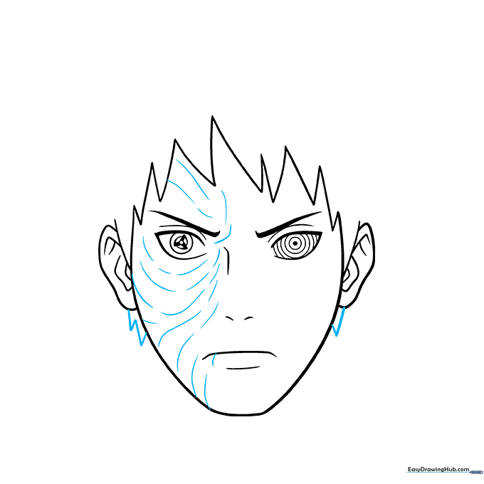 Drawing of Obito Uchiha with added hair spikes and ear contours.