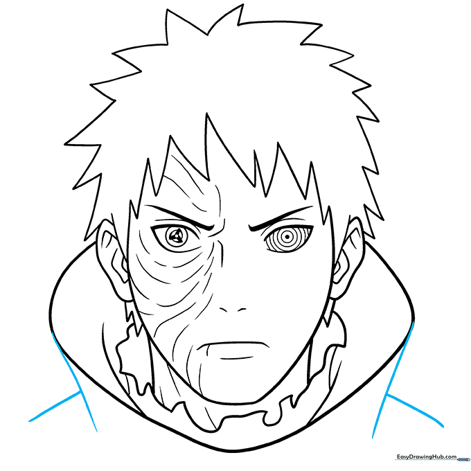 Completed line art of Obito Uchiha ready for coloring.
