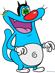 Full-color illustration of Oggy from Oggy and the Cockroaches, ready for a drawing tutorial.