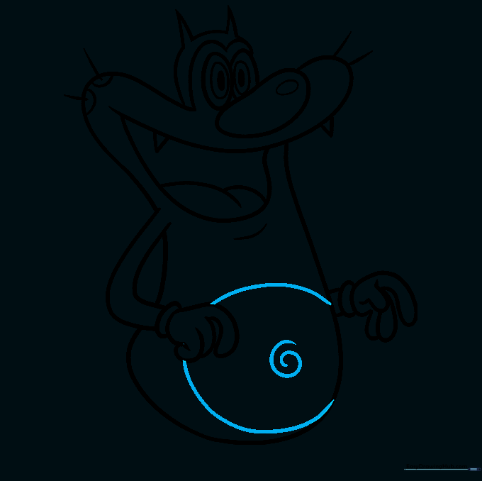 Sketch showing the belly swirl detail on Oggy's torso.