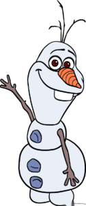 A colorful, finished illustration of Olaf from Frozen, perfect for kids to use as a reference.