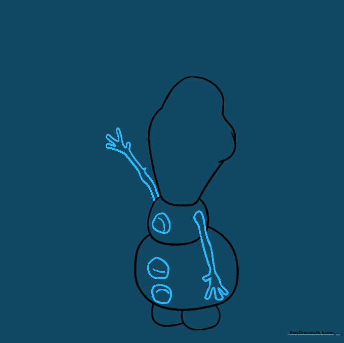 Olaf's body with three coal buttons and two twig-like arms added.