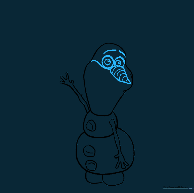 Detailed facial features including the carrot nose, eyes, and eyebrows added to the head.