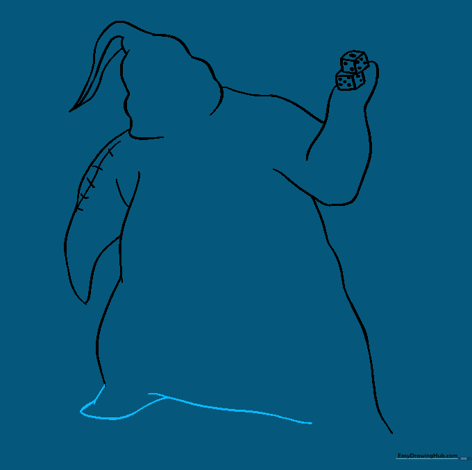 Sketch showing the bottom of the body with two rounded feet.