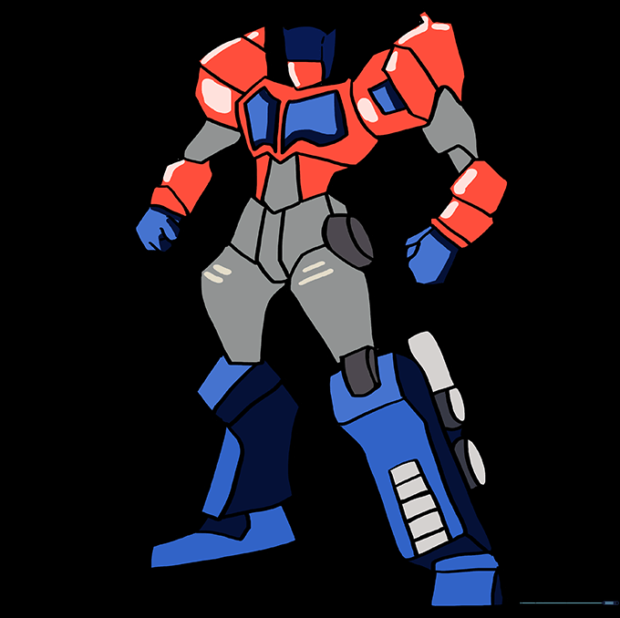 Fully colored Optimus Prime drawing in red and blue.