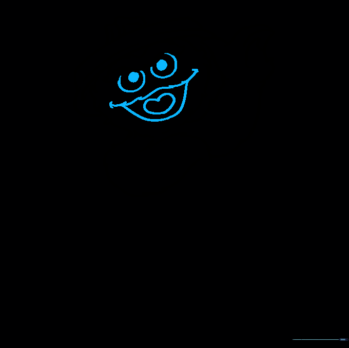 Adding eyes with pupils and a wide mouth with a heart-shaped tongue.
