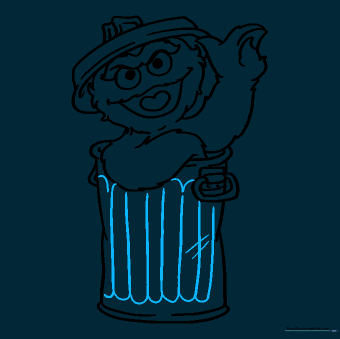Adding scalloped texture lines to the rims of the trash can.