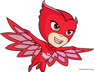 Colorful finished drawing of Owlette from PJ Masks, showcasing her red suit and owl wings.