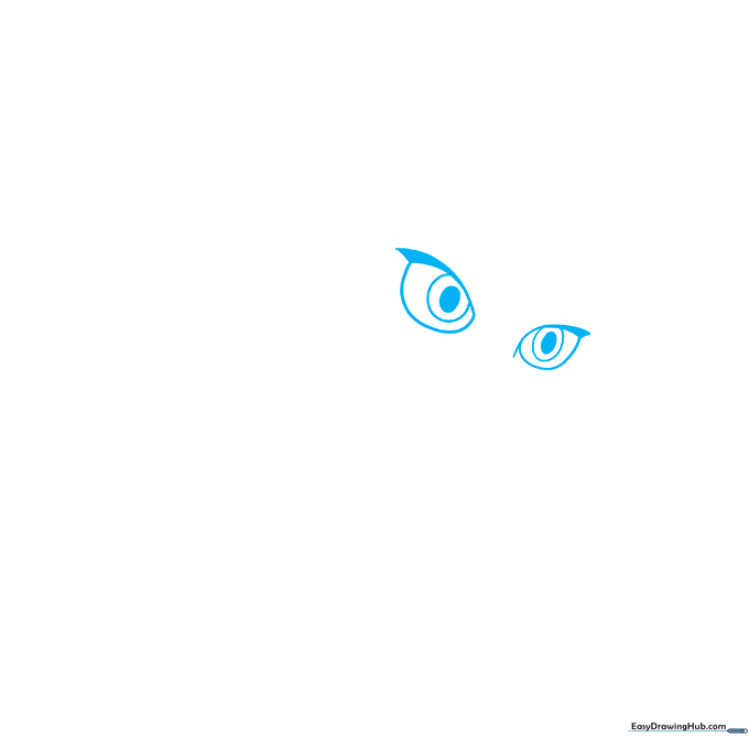 Close-up of Owlette's eyes being drawn with two large curved shapes and circular pupils.