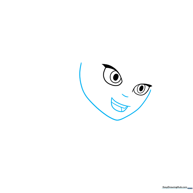 Drawing the outline of Owlette's face, including her nose, mouth, and pointed chin.