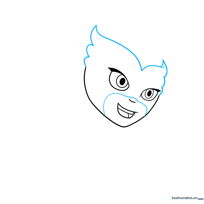 Adding the mask structure around the eyes and mouth with wavy and U-shaped lines.
