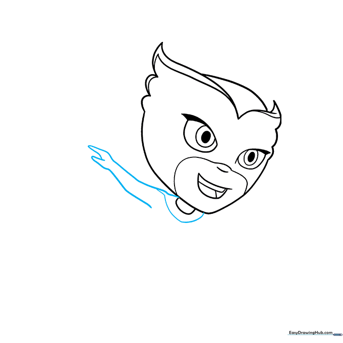 Drawing the first outstretched arm using simple line segments.