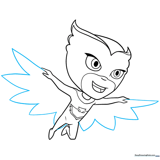 Adding feather patterns to the wings using pointed line segments.