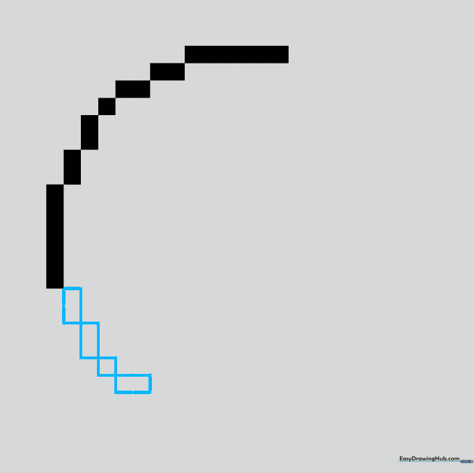 Connecting small blocks at corners to create a smooth, pixelated curve for the character's back.