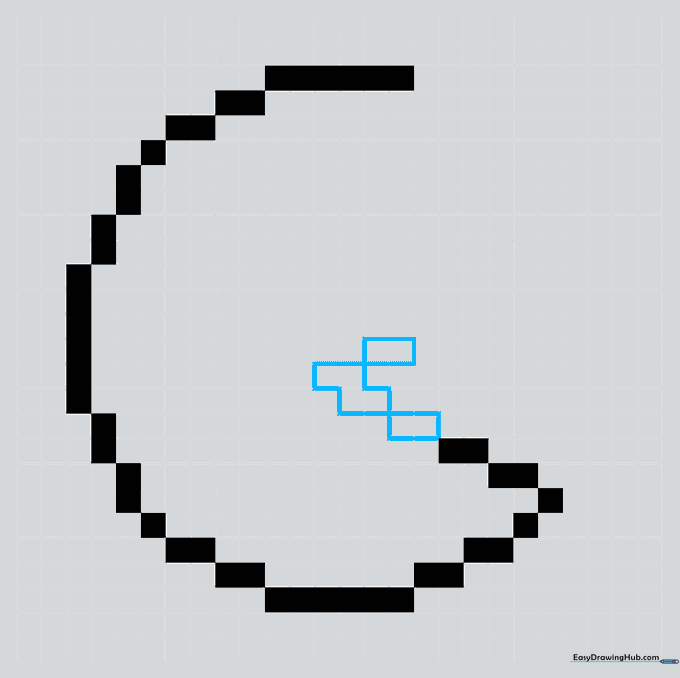 Continuing the mouth outline by changing the direction of the diagonal square path.