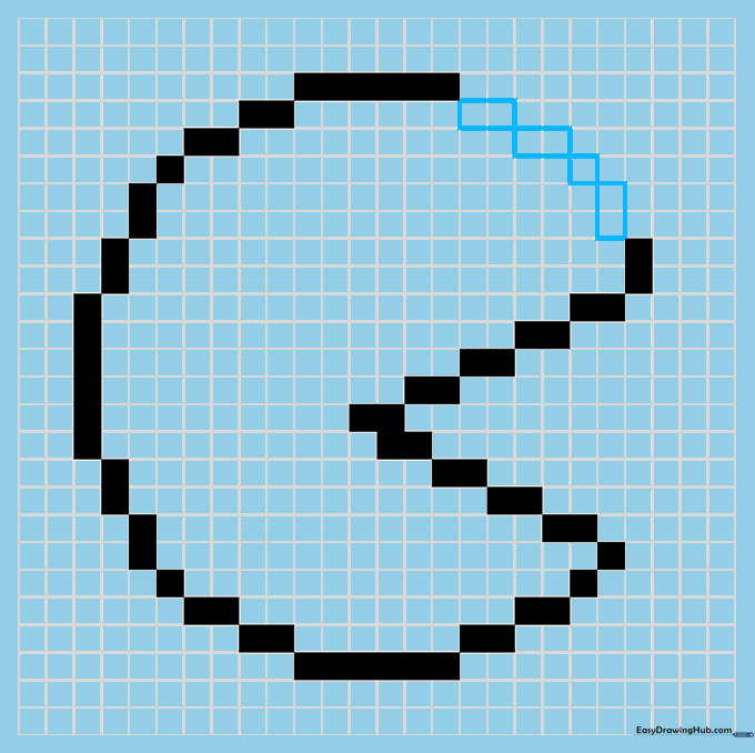 The completed circular outline of the Pac-Man character on grid paper.