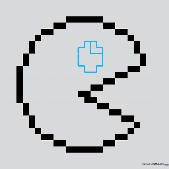 Drawing the eye detail inside the Pac-Man circle using a small pixelated shape.