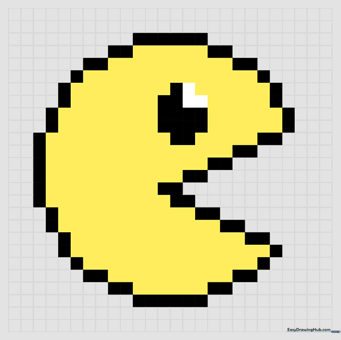The finished Pac-Man pixel art character colored in bright yellow.