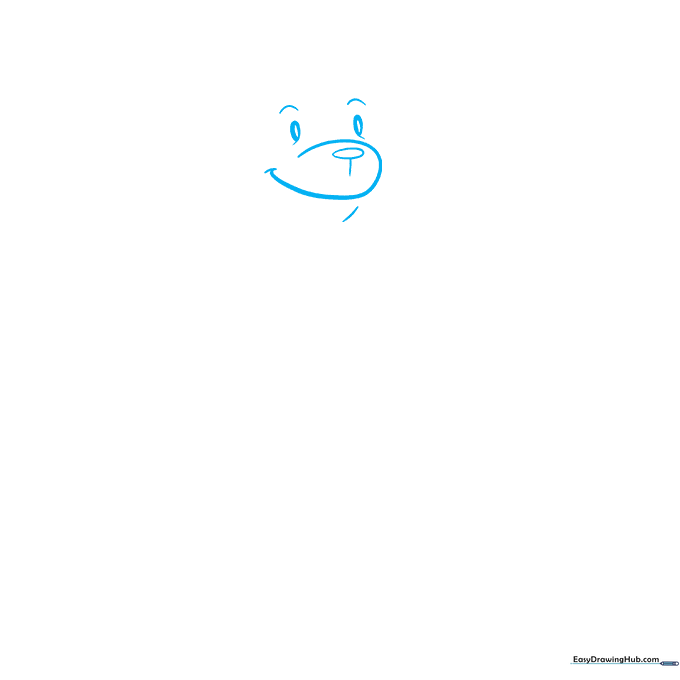 Close-up of Paddington Bear's face sketch showing eyes, nose, and snout structure.