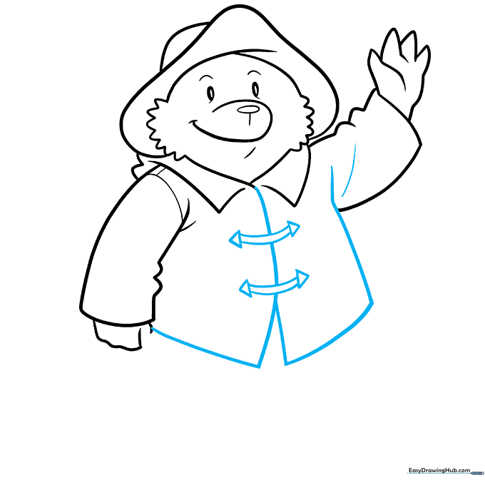 Detailed view of the coat buttons and front panels on the drawing.