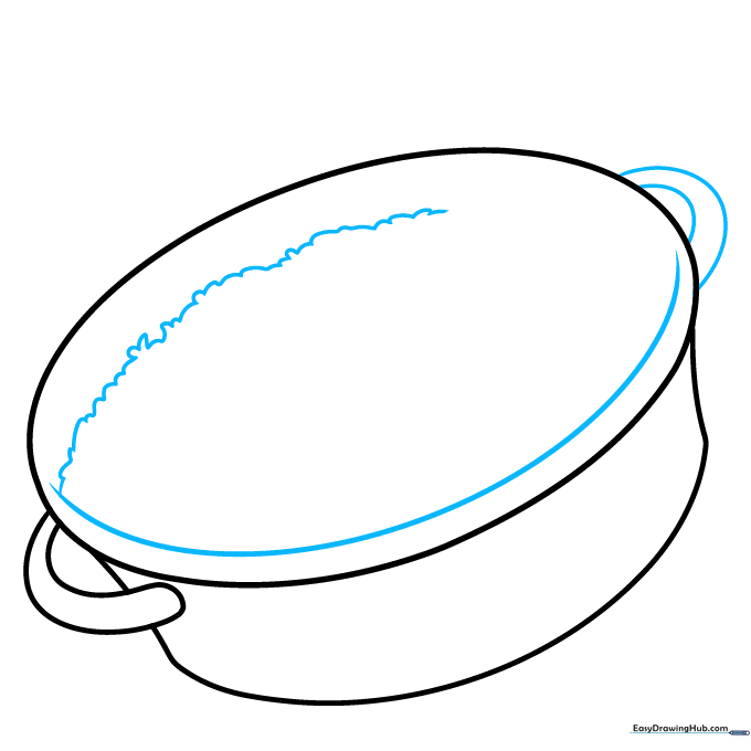 Drawing the inner rim of the pan and adding texture for the rice base.
