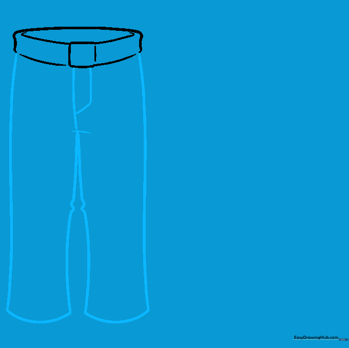 Outlining the pant legs and adding the zipper fly detail
