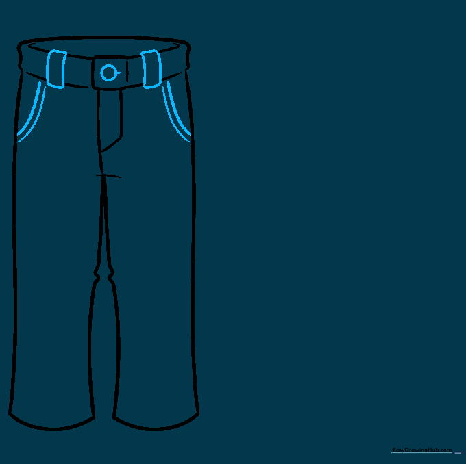 Adding details like buttons, belt loops, and pockets to the pants