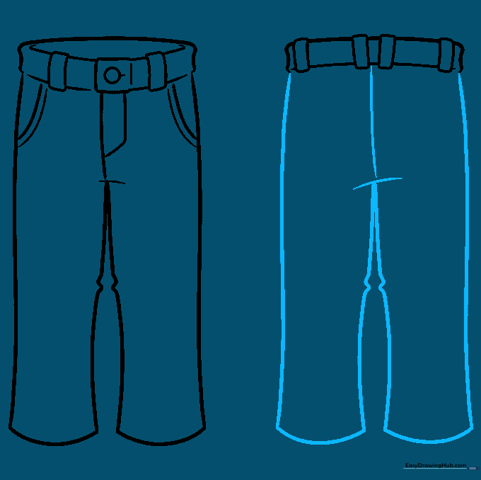 Outlining the back legs and central seam of the pants