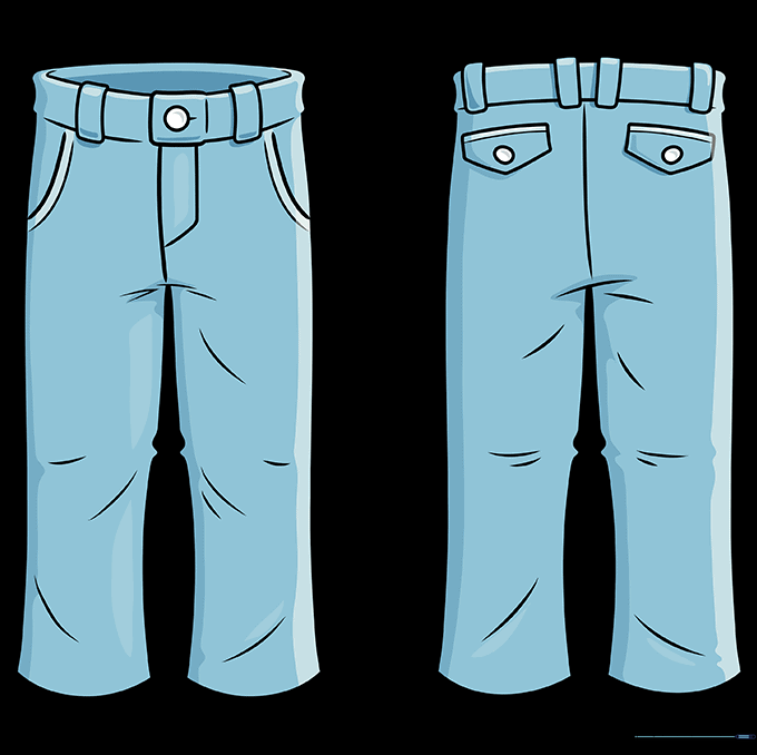 Finished drawing of blue jeans with coloring