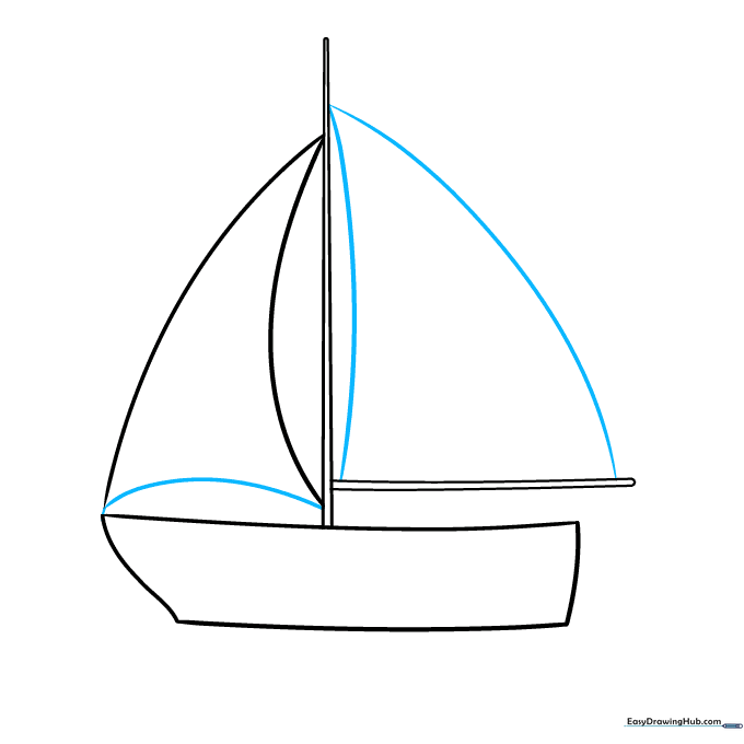 Sailboat drawing with both the jib and the mainsail fully outlined.