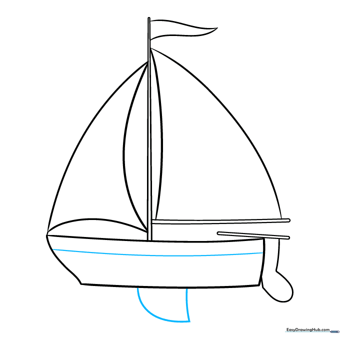 Sailboat sketch with the centerboard added beneath the hull.