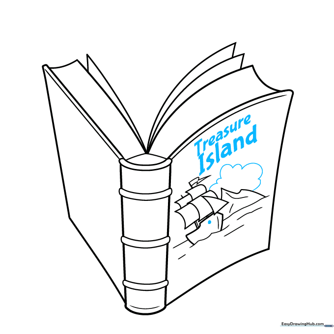 Adding the title 'Treasure Island' to the book cover.