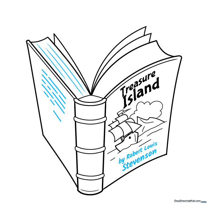 Adding author name and page texture lines to the book drawing.