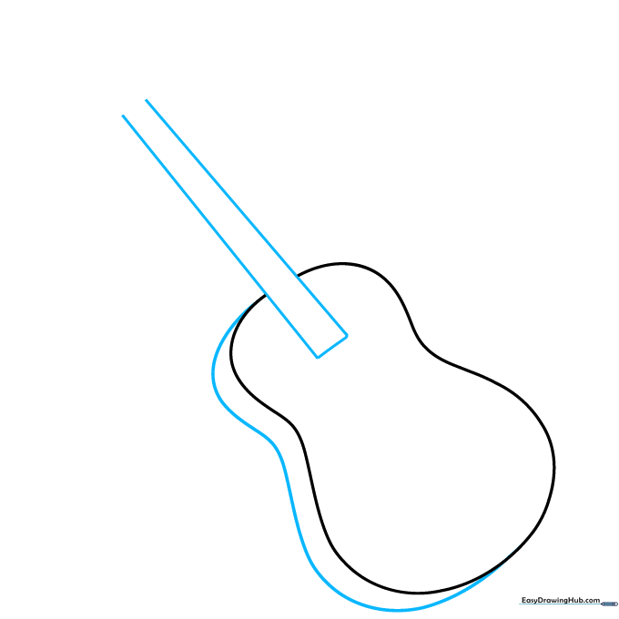 Guitar body with an added long rectangular neck extending upwards