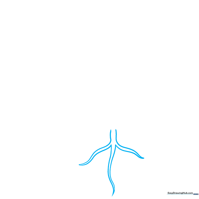 Pencil sketch showing the initial root system of a plant with curved, pointed lines.