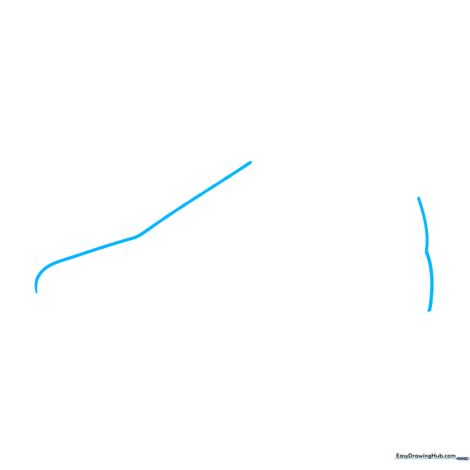 Pencil sketch showing the initial curved outline of the shoe's heel and ankle collar.