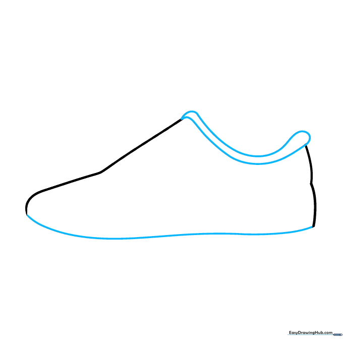 Drawing the ankle collar and the bottom base line of the sneaker.