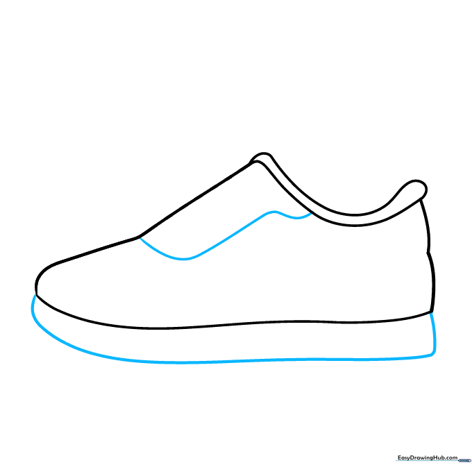 Adding the sole outline and the eyestay panel to the sneaker drawing.
