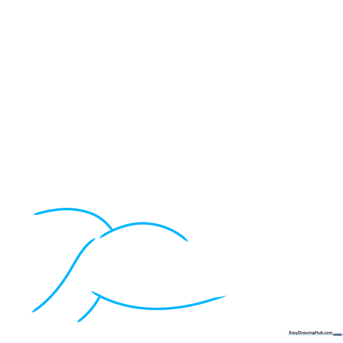Pencil sketch showing the initial curved lines for a human shoulder and bicep muscle.