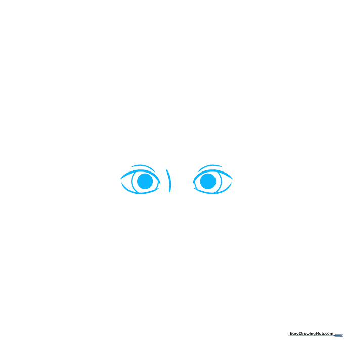 Close-up sketch of human eyes with pupils and eyelids on white background