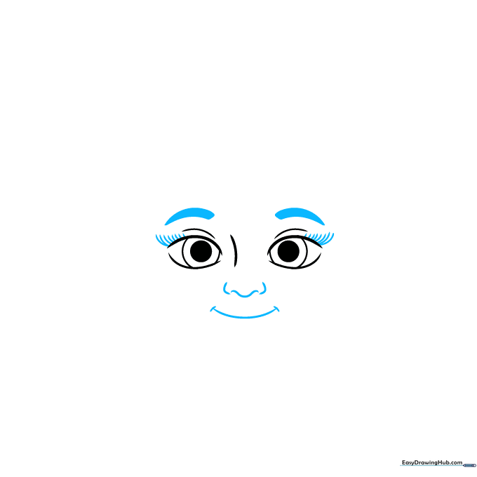 Drawing the nose, mouth, and eyebrows added to the facial features