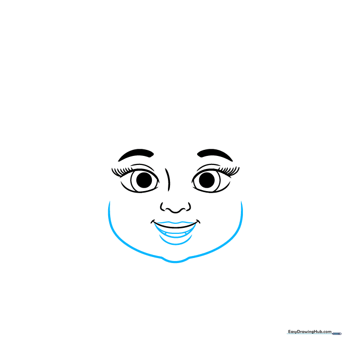 Outlining the chin, cheeks, and open mouth structure